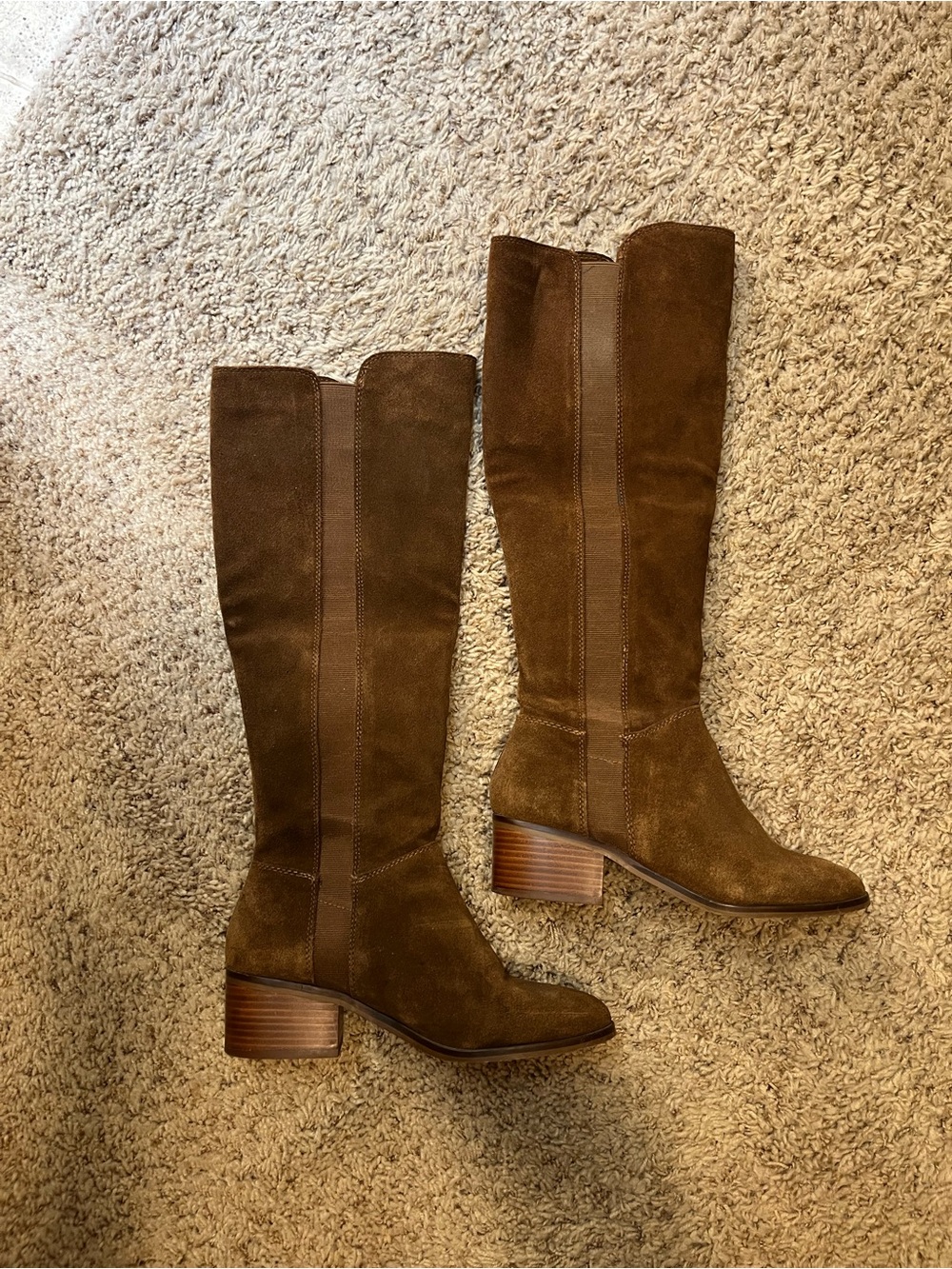 Knee-High Suede Riding Boots - Brown